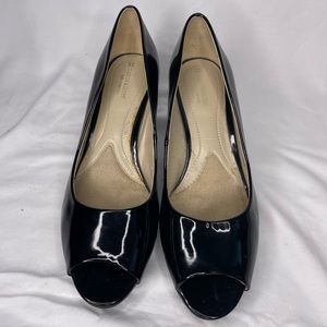 Black Patent Leather Peep Toe Pumps
